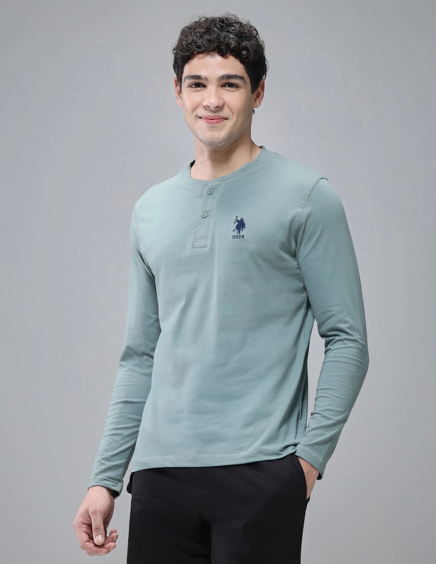Men's Brushed Cotton Henley — Sage Green