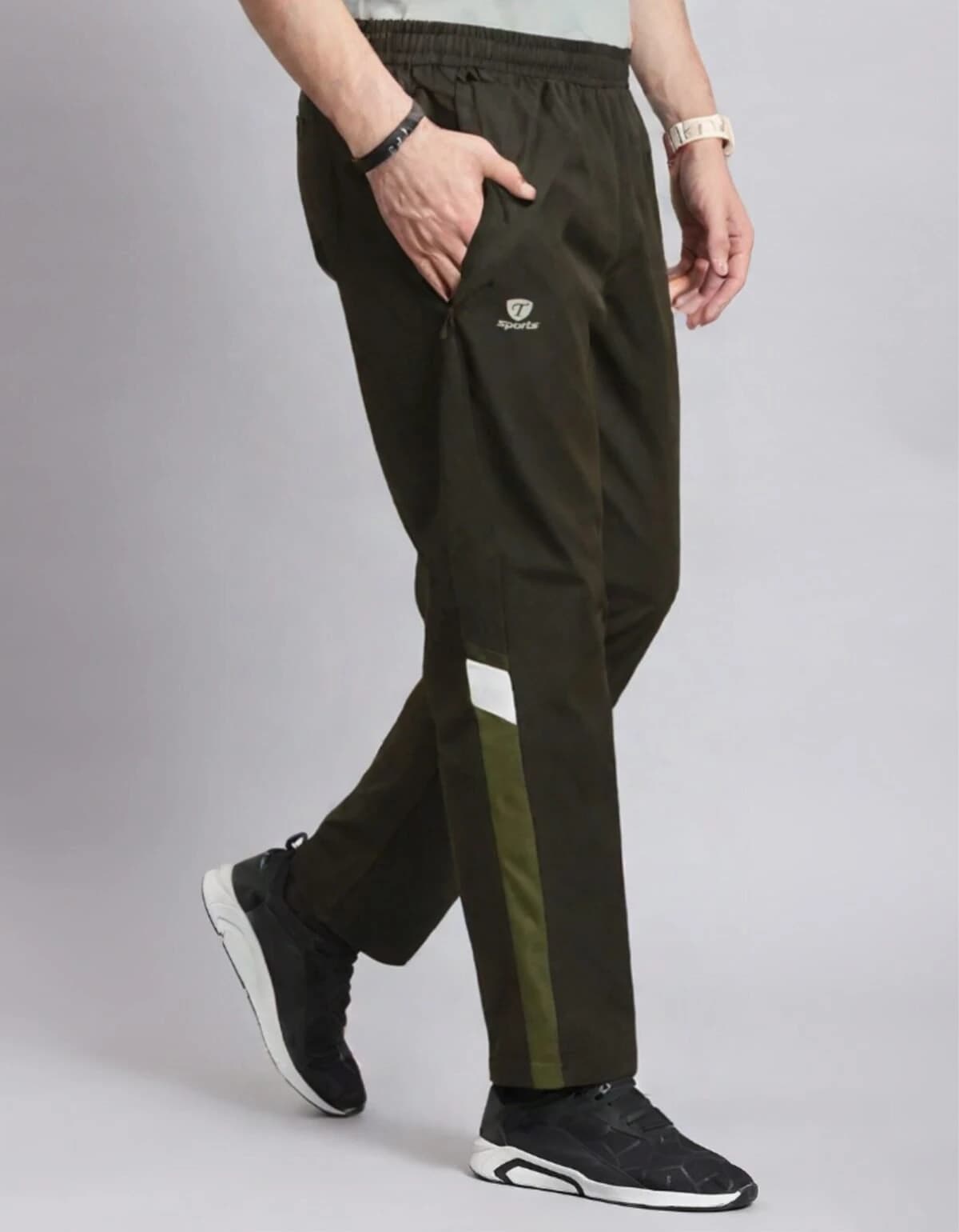 Men's Contrast Side-Stripe Track Pant — Olive Green