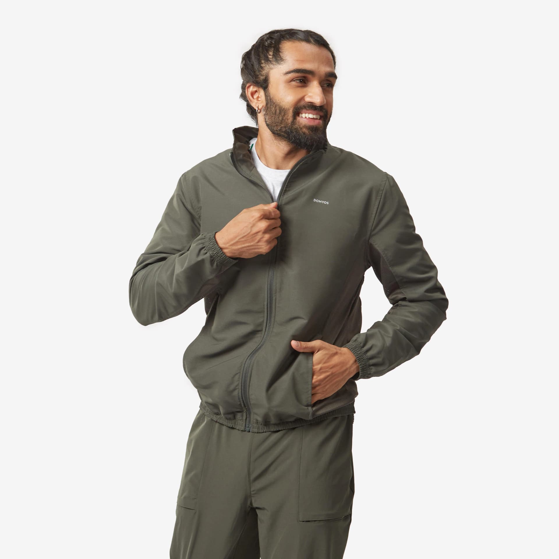 Men's Contrast-Taping Full-Zip Tracksuit — Black / White