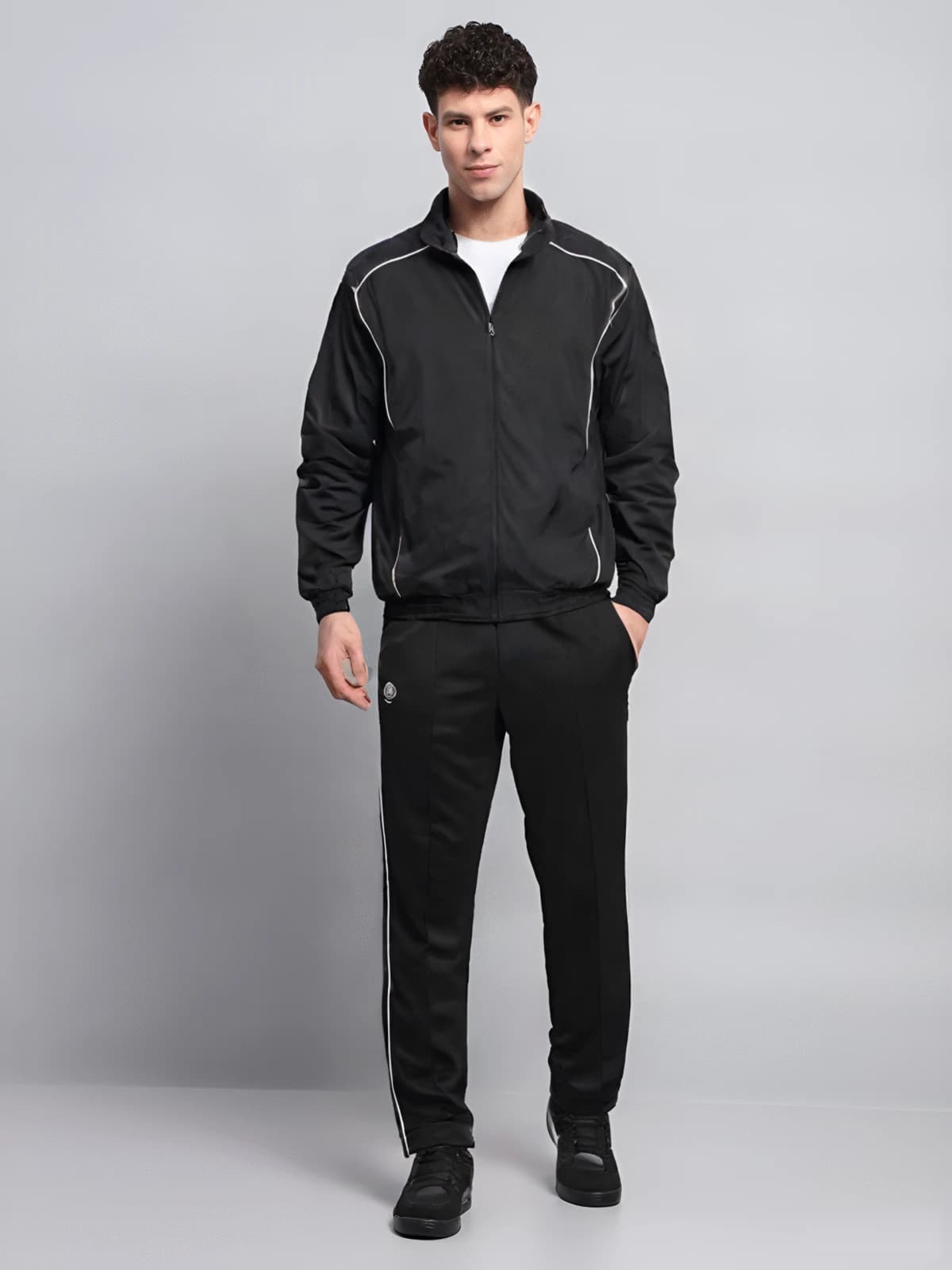 Men's Contrast Piping Tracksuit — Black