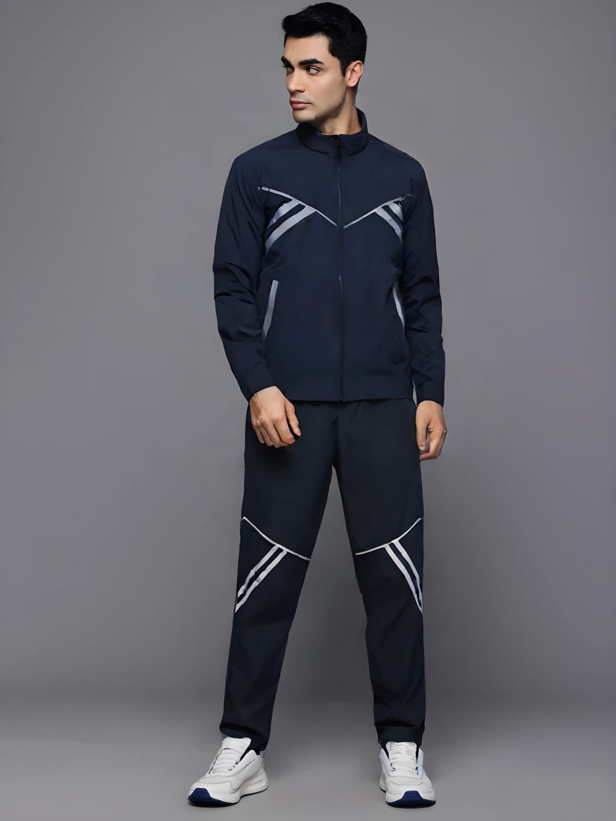 Men's Slim-Fit Panelled Tracksuit — Navy Blue