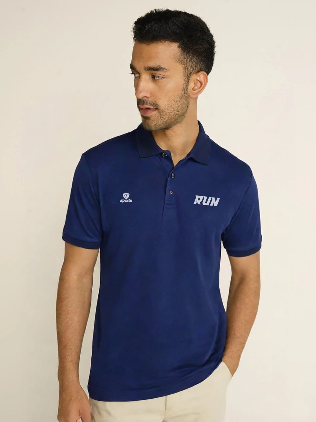 Men's RUN Print Piqué Polo T-Shirt — Navy Blue