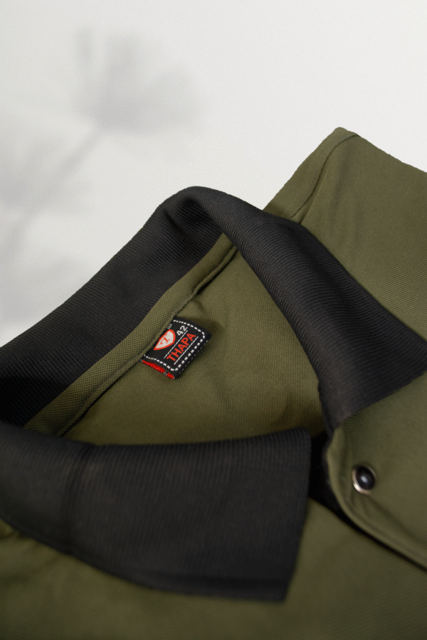 Men's Olive Green RUN Printed Polo T-Shirt - Image 3