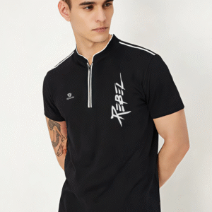 Men's Black Rebel Graphic Half-Zip Sports T-Shirt