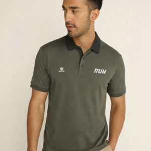 Men's Olive Green RUN Printed Polo T-Shirt