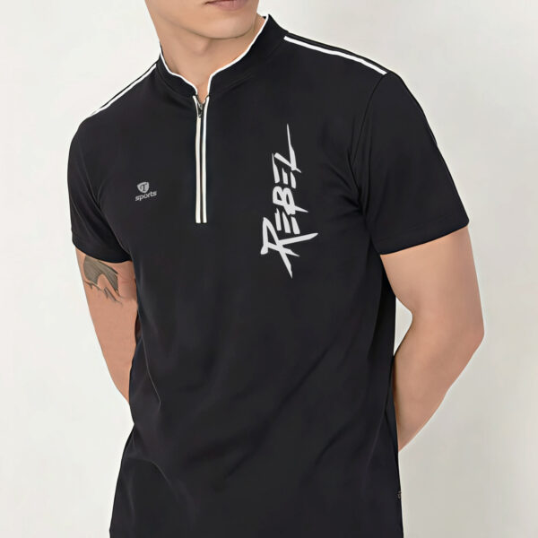 Black Rebel Graphic Half-Zip T-Shirt for Men