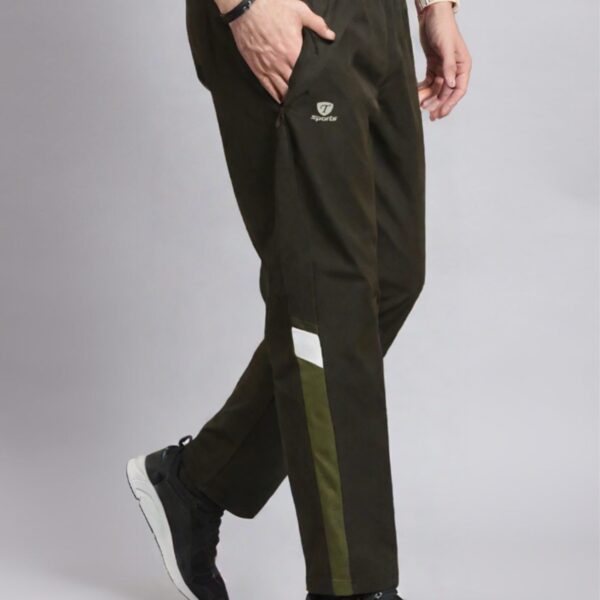 Olive Green Track Pants with Contrast Side Stripe for Men
